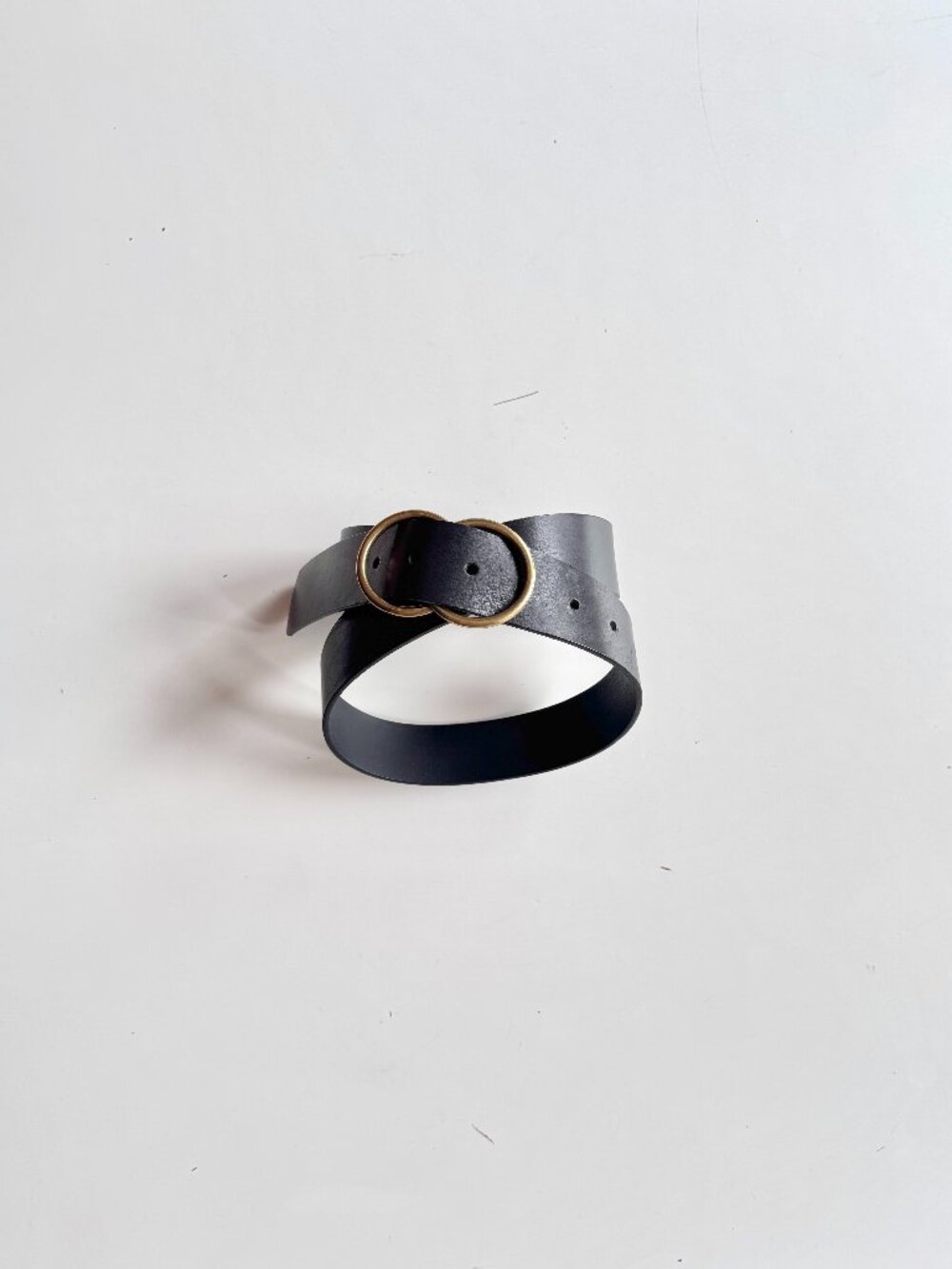 Aritzia AUXILIARY Black Antique Gold Double Ring Leather Belt, Size M